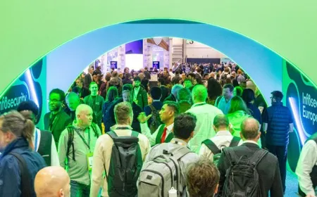 A speaker discusses artificial intelligence cybersecurity defenses at Infosecurity Europe 2026.