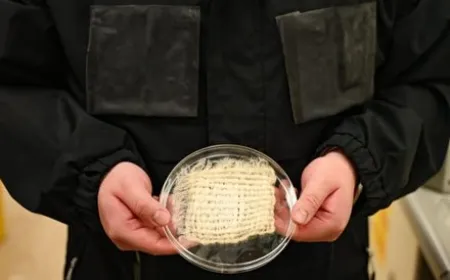 A person wears a jacket constructed from hydrogel fibers that extracts drinking water from the air.