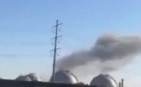 The Karun Petrochemical Company in Mahshahr is shown following a reported Israeli airstrike.