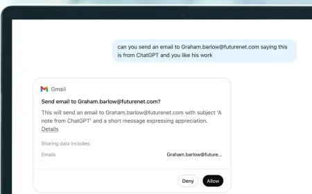 ChatGPT interface displaying the new email drafting and sending feature for connected Gmail and Outlook accounts.