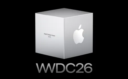 The Apple Design Awards 2026 winners list and award categories are displayed.