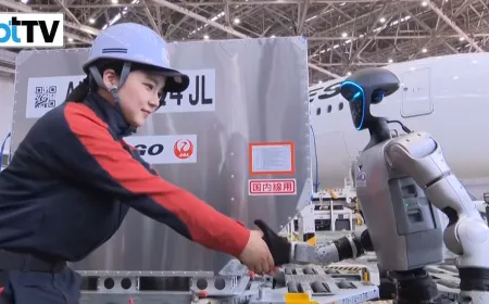 Humanoid robots work as baggage handlers at Tokyo airport.