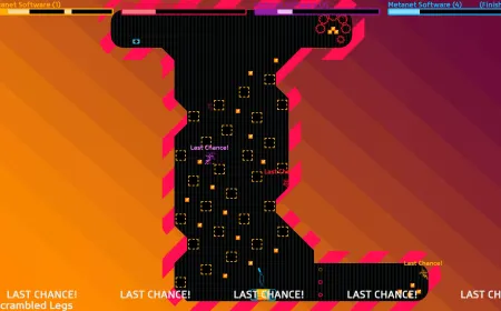 This promotional image features gameplay and title art for the multiplayer platformer N Plus Infinity Times Two.