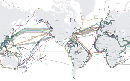 Submerged fiber optic cables resting on the ocean floor to transmit global internet data.