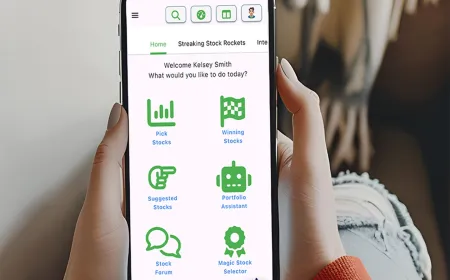 A computer screen displays artificial intelligence tools analyzing financial market data for retail investors.