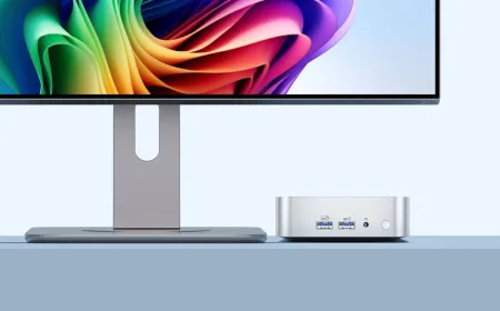 The compact Geekom A6 mini PC displays its AMD Ryzen 7 processor and RDNA 2 integrated graphics.