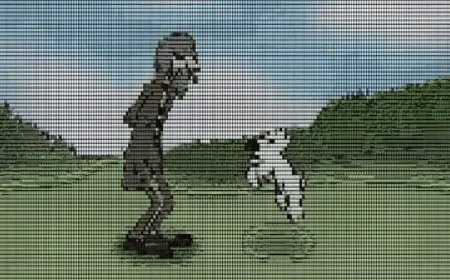 This diagram shows the ASCILINE engine using character mapping to render low bandwidth video at three hundred sixty pixels.