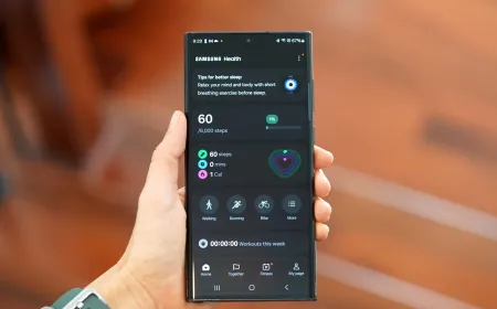 The updated Samsung Health interface displays AI metrics and wellness tracking features for Galaxy Watch 9 integration.