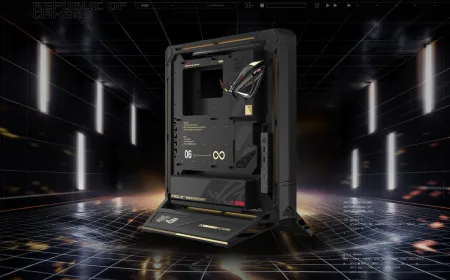 Asus ROG GR20 Edition 20 vertical open-air desktop case featuring adjustable legs and rear-mounted power supply.