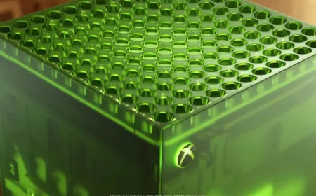 Translucent green Xbox 25th anniversary console and controller featuring a design inspired by the original Xbox.