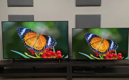 LG G6 and LG B6 OLED televisions displayed side by side for brightness and color comparison.