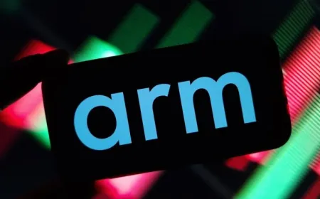 Arm-powered server rack in a modern data center with blue ambient lighting