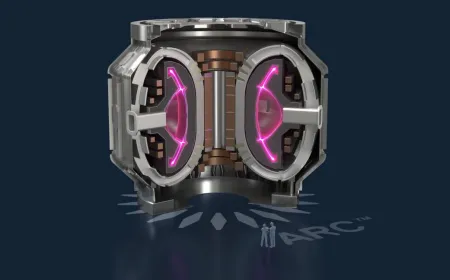 The schematic shows the compact tokamak design and superconducting magnets for the four hundred megawatt ARC fusion plant.