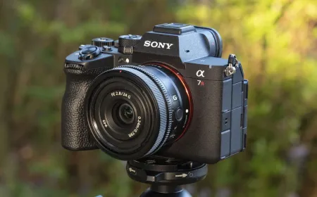 The Sony A7R VI and A7R V cameras are shown side by side to highlight their physical design differences.