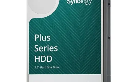 Enterprise hard drives are installed in a Synology network attached storage chassis.