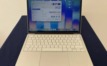 A disassembled MacBook Neo displays mixed color internal components during a self service repair demonstration.