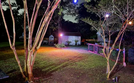 The eight-foot weatherproof Govee smart outdoor lamp post features six independent color zones and motion detection.