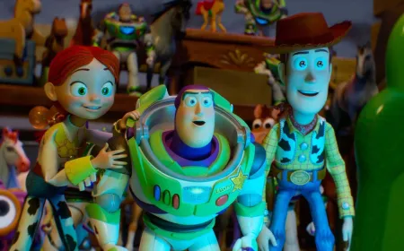 This promotional artwork highlights Jessie as the lead protagonist in Toy Story 5 alongside franchise history.