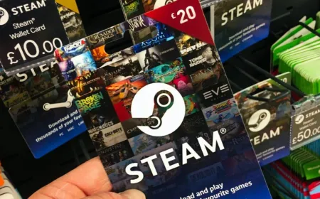 Retail Steam gift cards are displayed alongside a digital payment interface.