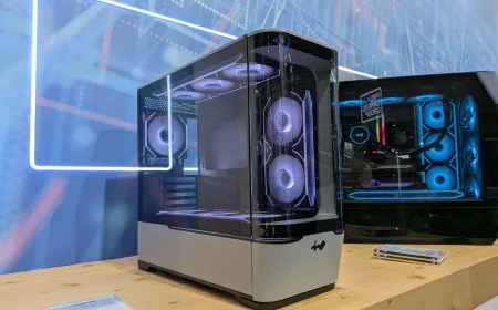 InWin Computex 2026 exhibition display featuring AEON chassis models and a 3000W power supply unit.