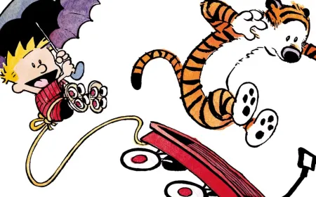 This image displays a collection of Calvin and Hobbes hardcover volumes alongside Tolkien Middle-earth book editions.