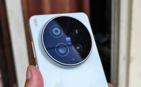 The Vivo X300 Ultra smartphone is shown with a modular grip and an attached teleconverter lens.