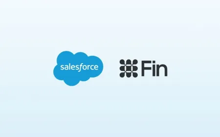 Corporate acquisition announcement featuring Salesforce and Fin branding for AI customer service