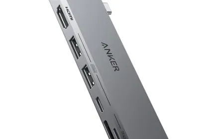 A set of Thunderbolt and USB4 adapters connects to a MacBook for reliable power delivery and external display connectivity.