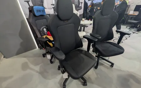 noblechairs Aura gaming chair displayed at Computex 2026 featuring modular construction and sustainable textiles.