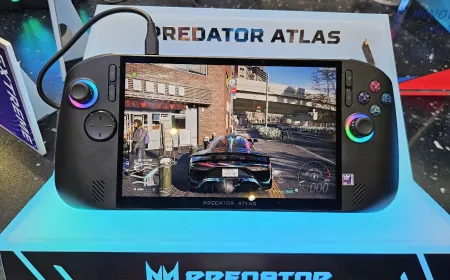 The Acer Predator Atlas handheld and Helios 18 desktop are displayed at Computex 2026.