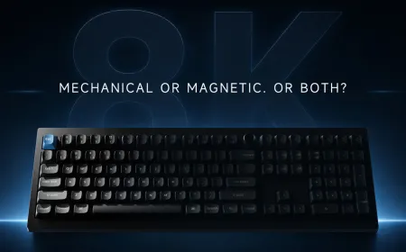 Keychron V6 full-size keyboard features hybrid mechanical switches and tunnel magnetoresistance sensors.