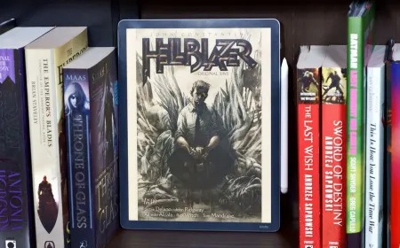 The Amazon Kindle Scribe Colorsoft e-reader displays color text and digital writing tools on its large screen.
