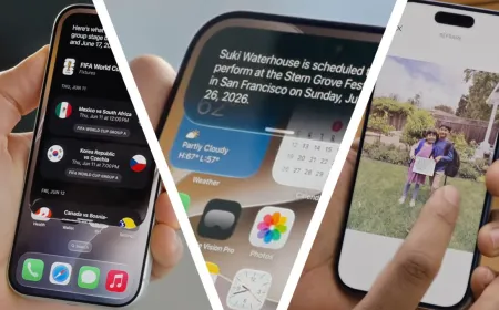The iOS 27 interface displays the Liquid Glass opacity slider and updated Siri assistant on an iPhone screen.
