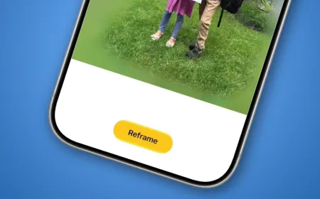iOS 27 Spatial Reframing tool adjusting photo perspective and filling missing areas with generative AI.