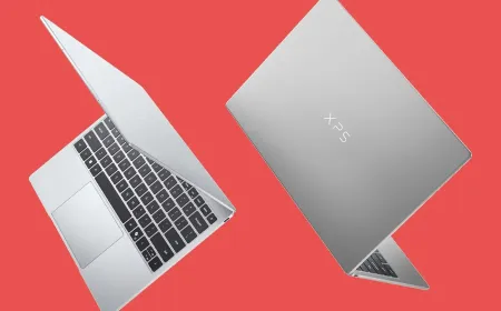 The Dell XPS 13 laptop features a thin aluminum chassis and a 2.5K touchscreen display.