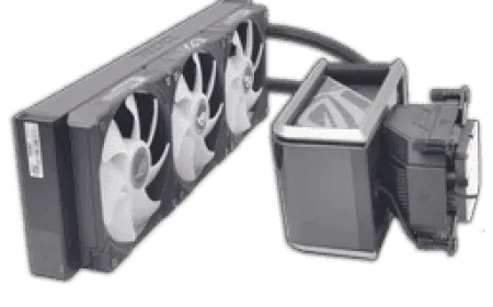 The ASUS ROG RYUO IV 360 ARGB cooler features an integrated AMOLED display and daisy-chained fans.