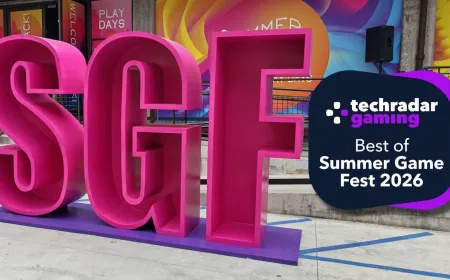 A stage presentation at Summer Game Fest 2026 showcases award winners and upcoming game trailers.