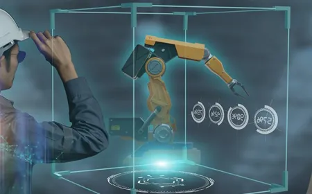 Technical diagram illustrating physical sensor data integrated with a virtual digital twin interface.