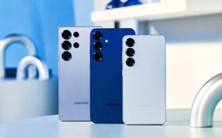 The Galaxy S25 smartphone displays the One UI 8.5 firmware update screen for new AI notification features.