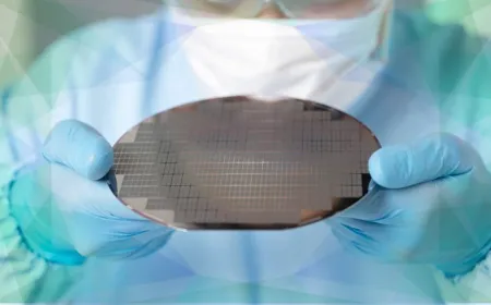 Nanoprinting equipment processes silicon wafers to manufacture photonic chips for light-based computing.