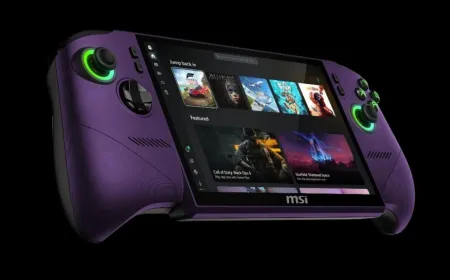 MSI Claw 8 EX AI+ gaming handheld with gamepad grips and Hall Effect controls