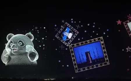 Thirty-three thousand drones form a massive aerial LED display over Sichuan Province during a record-breaking event.