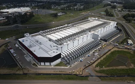 Data center cooling towers and water recycling systems manage server heat while addressing regional water scarcity.
