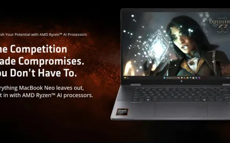 This chart compares native game support and hardware specifications between the MacBook Neo and a budget Windows laptop.