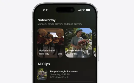 The Apple Home camera interface displays artificial intelligence descriptions and 4K video resolution settings.