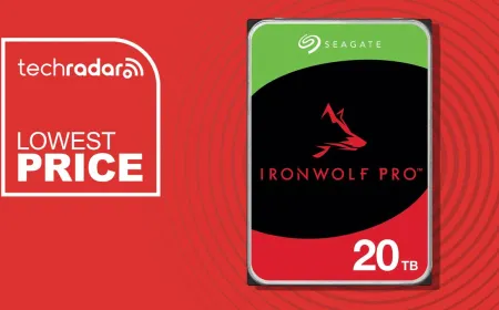 Seagate IronWolf Pro 20TB hard drive with vibration reduction sensors and a black aluminum casing