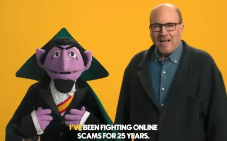 Promotional graphic featuring Craig Newmark and Count von Count for the Take9 online safety campaign.