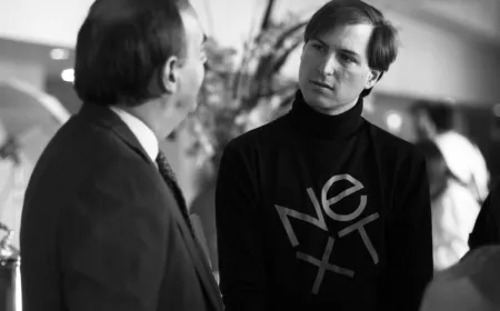 Steve Jobs stands in his NeXT office during the early nineteen nineties.