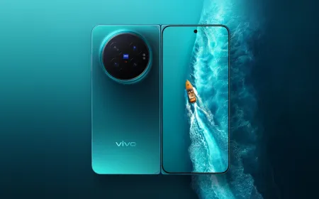 The Vivo X Fold 6 smartphone is displayed alongside its newly announced companion earbuds.