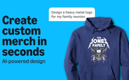 A person creates custom AI artwork for clothing and drinkware using Amazon design tools.